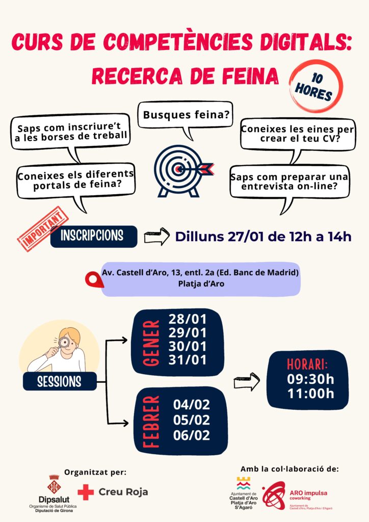 Curs competències digitals: recerca de feina. Organitzat per Creu Roja i Dipsalut. Gener-febrer 2025